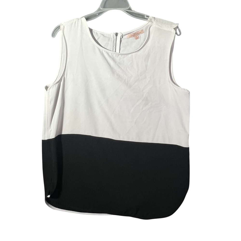Gibson & Latimer Women's M Colorblock Sleeveless Blouse Top White Black Zip Back